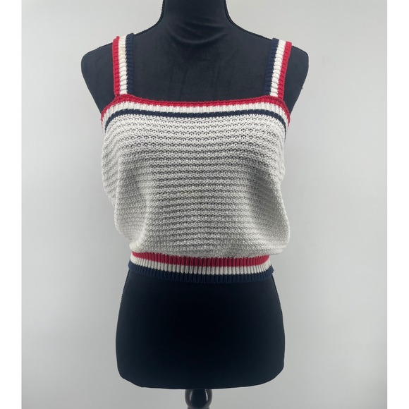 Francesca's Tops - Francesca's Blue Rain Tank Top Womens S White Red Blue Striped Nautical Knit